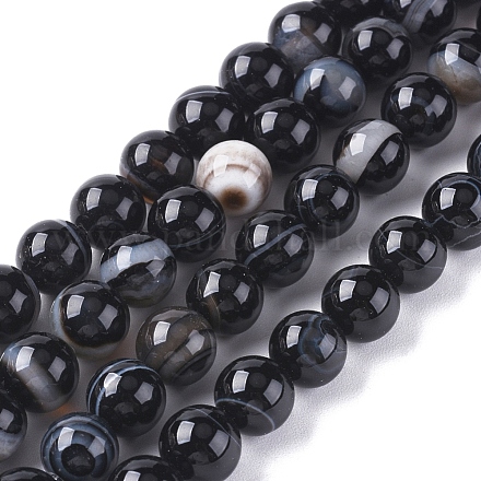 Chapelets de perles en agate à rayures naturelles/agates à bandes G-G582-8mm-60-1