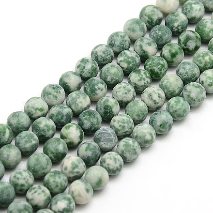 Frosted Natural Green Spot Jasper Round Bead Strands G-M064-4mm-10-1
