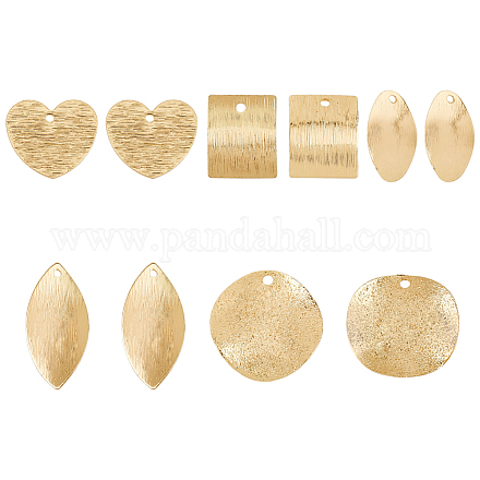 SUPERFINDINGS 30Pcs 5 Style Brass Pendants Charms Gold Plated Brass Blank Charms Round Heart Leaf Blank Stamping Tag Pendants for Bracelet Necklace Jewelry DIY Craft Making KK-FH0005-03-1