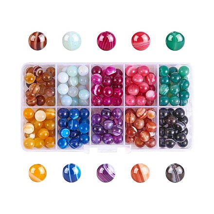 200 pièces 10 couleurs agate rayée naturelle/perles d'agate à bandes G-SZ0002-01-1