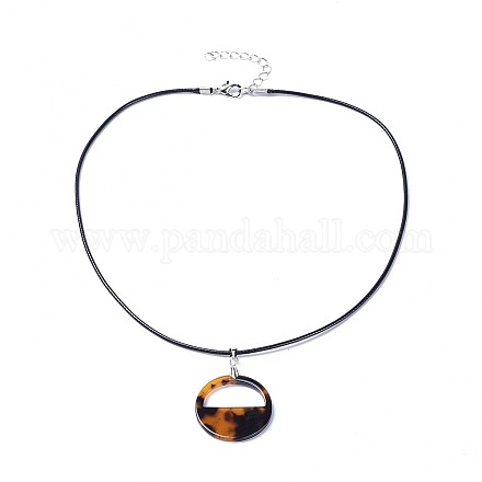 (vente d'usine de fêtes de bijoux) colliers pendentif ronds plats en acétate de cellulose (résine) NJEW-JN02356-06-1