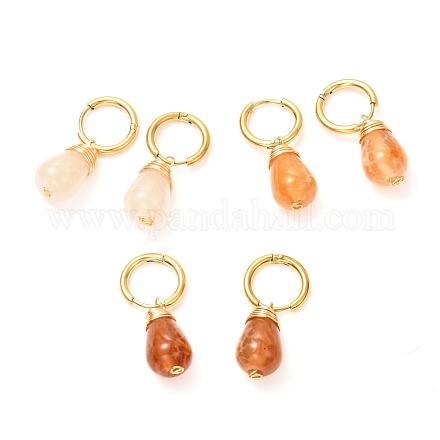 Boucles d'oreilles huggie hoop perles d'agate craquelée naturelle en forme de larme EJEW-JE04603-1