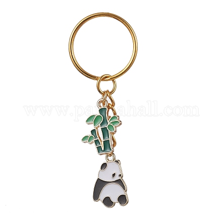 Porte-clés pendentif en émail en alliage de panda et de bambou KEYC-JKC00629-03-1