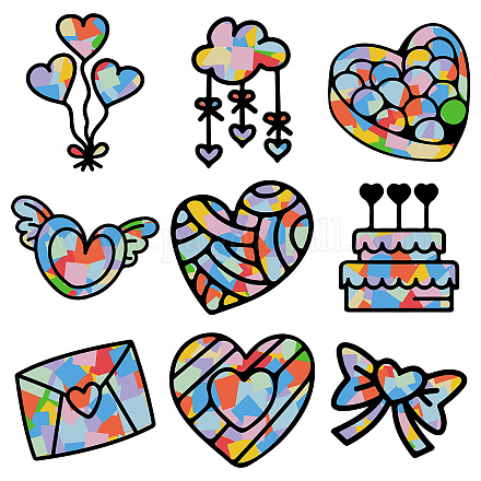 GORGECRAFT 9 Styles Heart Paper Suncatcher Kit with 100Pcs 10 Colors Craft Paper Stained Paper Glass Window Decal Glass Effect Tissue Paper DIY Window Art for Classroom Crafts Birthday Holidays Party AJEW-CN0001-49A-06-1