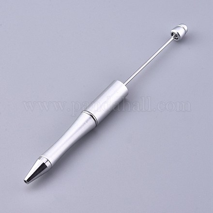 プラスチック製のビーズのペン  シャフト黒インクボールペン  DIYペンの装飾用  銀  144x12mm  中棒：2mm AJEW-L082-A05-1