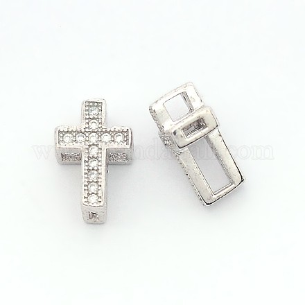 Fashionable Hollow Cross Brass Micro Pave Cubic Zirconia Beads ZIRC-N002-80P-1