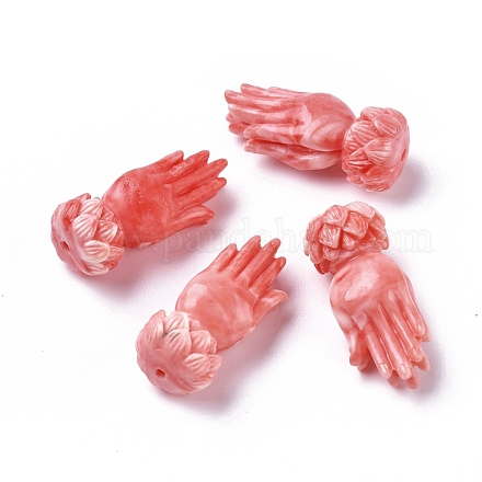 Perles de corail synthétiques de la main de Bouddha teints X-CORA-O004-05B-1
