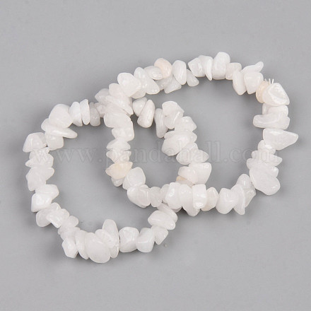 Braccialetti elastici con perline in pietra di luna bianca naturale con chip unisex BJEW-S143-46-1