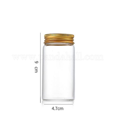 コラムガラススクリュートップビーズ貯蔵チューブ  アルミニウム製の口が付いた透明なガラス瓶  ゴールドカラー  4.7x9cm  容量：120ml（4.06fl.oz） CON-WH0086-094E-02-1