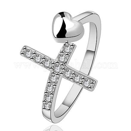 Ajustable corazón de moda y de bronce de óxido de circonio cúbico anillos de dedo del manguito transversales RJEW-BB08767-1