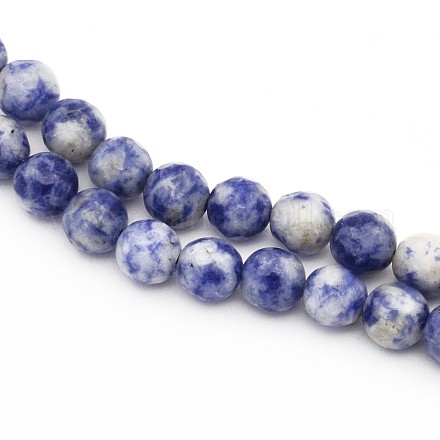 Facettes rondes tache bleue naturelle perles de jaspe G-E302-074-6mm-1