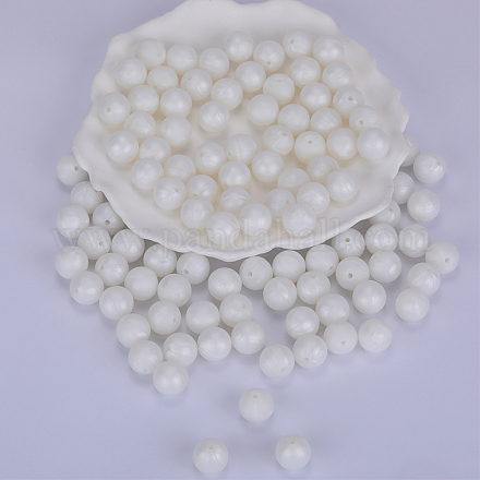 丸いシリコン焦点ビーズ  チーターのための咀嚼ビーズ  DIYの看護ネックレス用  ホワイト  15mm  穴：2mm SI-JX0046A-41-1