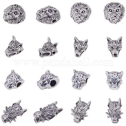 PandaHall Elite 40pcs 4 Style Antique Silver Tibetan Style Alloy Beads Spacer Beads Lion Wolf Leopard Dragon Head Beads Bracelet Necklace Connector Charm Beads for Jewelry Making Crafts TIBEB-PH0004-41AS-1