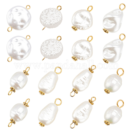 PandaHall 80Pcs 8 Style Pearl Pendant Connectors Pearl Bead Links ABS Plastic Imitation Pearl Beads Irregular Shape Pearl Acrylic Links with Golden Pins for Jewelry Making DIY Finding Accessories FIND-PH0003-43-1