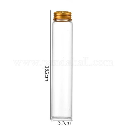 透明なガラスびんビーズコンテナ  アルミキャップ付きスクリュートップビーズ保チューブチューブ  コラム  ゴールドカラー  3.7x18cm  容量：150ml（5.07fl.oz） CON-WH0085-76J-02-1