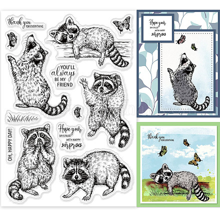 GLOBLELAND Realistic Raccoons Clear Stamps Animals Butterfly Silicone Clear Stamp Seals for Cards Making DIY Scrapbooking Photo Journal Album Decoration DIY-WH0167-57-0185-1