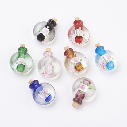 Pendentifs de bouteille de parfum au Lampwork argenté manuels FOIL-P001-C-1
