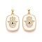 Brass Micro Pave Cubic Zirconia Pendants, Rectangle & Hamsa Hand, with Enamel, Real 18K Gold Plated, White, 23x16x2.5mm, Hole: 4x2.5mm