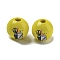 Printed Wood European Beads, Large Hole Beads, Round, Yellow, 16~16.5x14.5~15mm, Hole: 4mm