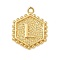 Brass Pendants, Hexagon Letter Charms, Letter L, 20x16x2.5mm, Hole: 1.5mm