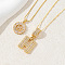 2Pcs 2 Styles Brass Pave Clear Cubic Zirconia Initial Pendant Necklace Sets, Golden, Letter H, 17.72 inch(45cm), 1pc/style