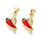 Brass Micro Pave Cubic Zirconia Pendants, with Enamel, Hot Pepper, Real 18K Gold Plated, 20.5x11x4mm, Hole: 4x3mm