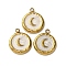 304 Stainless Steel Enamel Pendants, Flat Round with Moon Charm, Ion Plating(IP), Golden, 17.5x15x2.5mm, Hole: 2mm