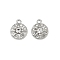 Alloy Rhinestone Pendants, Flat Round with Sun, Rack Plating, Cadmium Free & Lead Free, Platinum, 15x12x3.5mm, Hole: 1.6mm