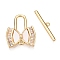 Brass Micro Pave Clear Cubic Zirconia Toggle Clasps, with Shell, Bowknot, Real 18K Gold Plated, 17.5x15x3mm, Hole: 1.2mm, Bar: 3.5x19x1.5mm, Hole: 1mm