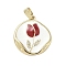 Brass Micro Pave Cubic Zirconia Pendants, Flat Round with Flower, with Enamel, Rack Plating, Long-Lasting Plated, Lead Free & Cadmium Free, Real 18K Gold Plated, White, 20.5x18.5x3.8mm, Hole: 4.8x2.7mm