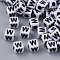 White Opaque Acrylic Beads, Horizontal Hole, Cube with Black Alphabet, Letter.W, 4~5x4~5x4~5mm, Hole: 1.8mm, about 240~260pcs/20g