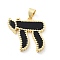 Brass Pendants, Chai Charm, with Resin, Cadmium Free & Lead Free, Rack Plating, Long-Lasting Plated, Real 18K Gold Plated, Black, 20x20x2.5mm, Hole: 5x4mm