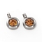 Trendy Original Color 304 Stainless Steel Grade A Rhinestone Flat Round Charm Pendants, Faceted, Stainless Steel Color, Light Colorado Topaz, 9x6.5x4mm, Hole: 2mm