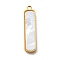 304 Stainless Steel Pendants, Rectangle Charms, with Plastic Imitation Shell, Ion Plating(IP), Golden, Golden, 26x6.5x1.5mm, Hole: 1.6mm