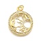 Rack Plating Brass Micro Pave Cubic Zirconia Pendants, Flat Round with Sun, with Jump Ring, Cadmium Free & Lead Free, Long-Lasting Plated, Real 18K Gold Plated, Clear, 24.5x20x2.5mm, Hole: 3.5mm