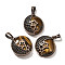 Natural Tiger Eye Pendants, with Brass Findings, Flat Round, 26.5x23x9mm, Hole: 8x5mm