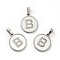 304 Stainless Steel with White Shell Pendants, Stainless Steel Color, Flat Round with Letter Charm, Letter.B, 18x16x1.5mm, Hole: 3x6mm