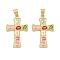 Brass Pendants, with Enamel, Cross Charms, Cadmium Free & Lead Free, Rack Plating, Long-Lasting Plated, Real 18K Gold Plated, Colorful, 31.5x20x3mm, Hole: 4x6mm