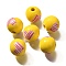 Valentine's Day Element Printed Wood Beads, Round, Gold, 16mm, Hole: 4mm