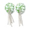 Handmade Polymer Clay Rhinestone Beads, Flower, with Resin and ABS Imitation Pearl and Iron Beads, Green, 50~55x26~26.5x14.5~15mm, Hole: 1.6~1.8mm