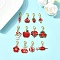 12Pcs Alloy Enamel Pendant Decorations, with Alloy Lobster Claw Clasps, Mixed Shapes, Red, 25~40mm