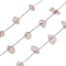 304 Stainless Steel with Natural Rose Quartz Chip Link Chains, Soldered, with Spool, Stainless Steel Color, 3.5~10x1.5~7x1.5~4.5mm