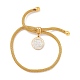 Crystal Rhinestone Flat Round Charm Slider Bracelet with Round Mesh Chain for Women BJEW-C013-07G-1