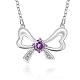 Silver Color Plated Brass Cubic Zirconia Bowknot Pendant Necklaces NJEW-BB09803-B-1