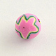 Handmade Flower Pattern Polymer Clay Round Beads CLAY-Q172-07-1