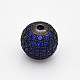 Perles rondes de couleur bleue en laiton avec zircone cubique CZ de grade AAA de micro pave KK-O065-8mm-03B-NR-1