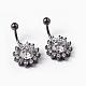 Flower 304 Stainless Steel Micro Pave Cubic Zirconia Navel Ring Belly Rings EJEW-L175-05B-1