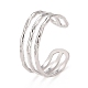 304 Stainless Steel Triple Line Open Cuff Ring for Women RJEW-C025-12P-1