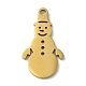 クリスマス201ステンレス製ペンダント  雪だるまチャーム  ゴールドカラー  19.5x11x1mm  穴：1.5mm STAS-D053-01G-2