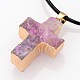 Golden Tone Plated Natural Druzy Agate Cross Pendant Necklaces NJEW-JN01153-4